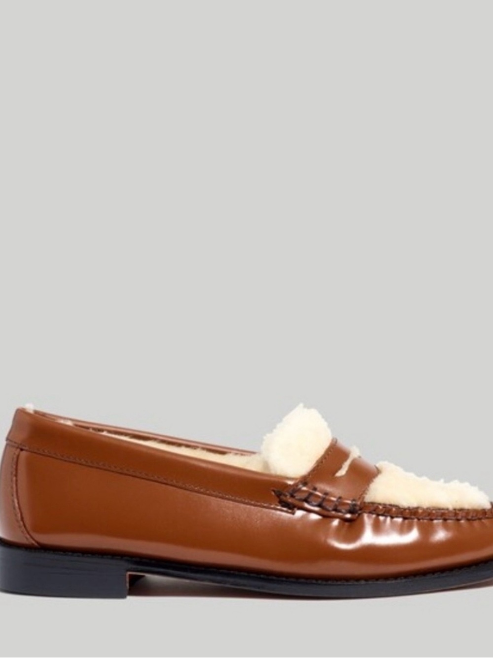 GH Bass & Co Whitney Brown Shearling-Lined Penny Loafers - Picture 3 of 4